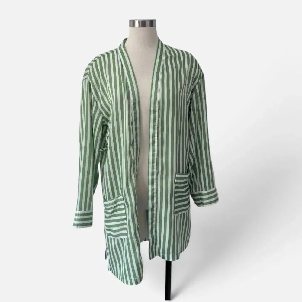 Forever 21 Green White Stripe Satin Kimono Robe Bath Small S